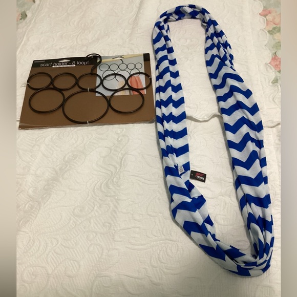 Blue & White Chevron Scarf with Zipper Pocket & Scarf Holder - Picture 3 of 11